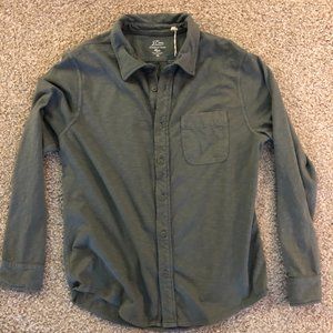 NWT J. Crew Gray Garment Dyed Green Long Sleeve Button Down M